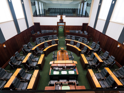 The House of Assembly Chamber from the media gallery.
