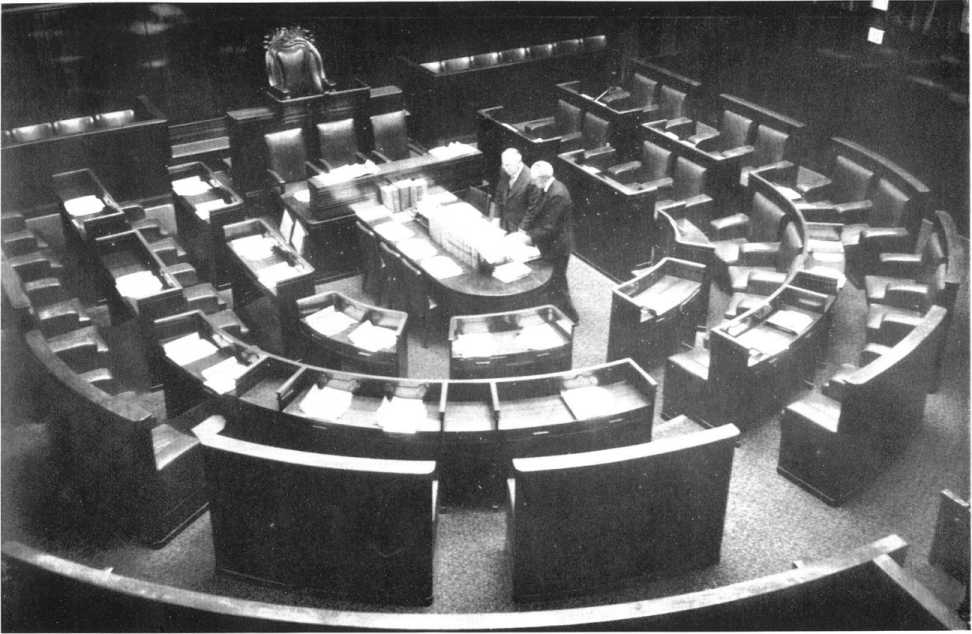 Black and white photo of the House of Assembly chamber in 1940