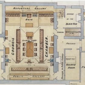 An early 19th century floor plan of the Legislative Council chamber and adjoining rooms