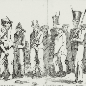 Cropped sketch of Hobart Town chain gang, Charles Bruce [engraver], ca.1830-31
