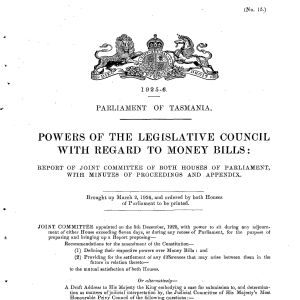 Clip from 1926 Parliamentary committee report on Legislative Council powers re money Bills