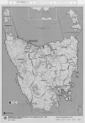 1996 map of Tasmania showing the Legislative Council electoral boundaries